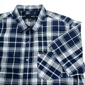 Hurley Men's XL Blue Gray Plaid Check SS Shirt
